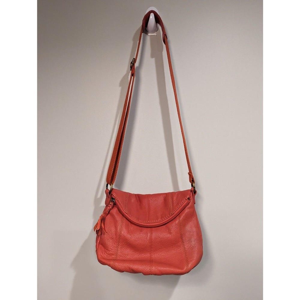 The Sak genuine leather Deena crossbody women's shoulder bag purse flap coral